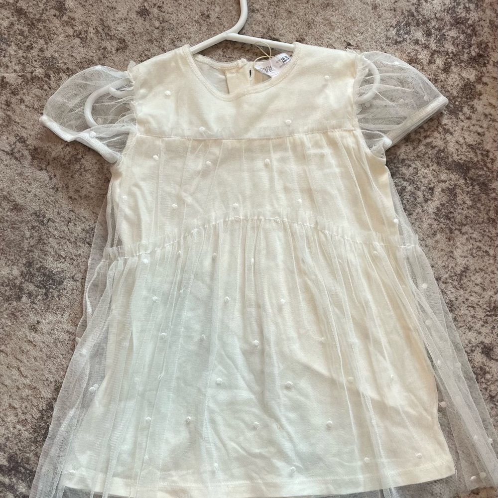 Zara Cream Kids Dress with Sheer Overlay